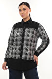 Şık Ekose Detaylı Uzun Kollu Büyük Beden Kadın Gömlek