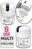 2'li Şarjlı Mini El Rondosu Çelik 3 Bıçaklı 250 Ml Mutfak Robotu Hazneli Sebze Et Doğrayıc Rende