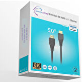 8K@60Hz HDMI 2.1 Ethernet 48Gbps. Veri Aktarım - eARC - 3D Ready Destekli Altın Kaplama 5 Metre HDMI Kablo