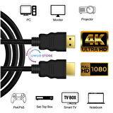 HDMI Kablo 4K 3D Ağ Destekli Altın Uçlu 4K 60Hz 18G Bps Ultra Hd 4K Ethernet HDMI Kablosu - 1.8 mt