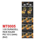 1,5V DURACELL İNCE KALEM PİLİ 12’Lİ (AAA) (6x2)