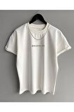 Unisex Beyaz Brooklyn Baskılı Oversize Tshirt