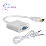HDMI To VGA Dönüştürücü Çevirici Kablo Adaptör Görüntü Ses Destekli