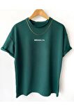 Unisex Yeşil Brooklyn Baskılı Oversize Tshirt