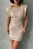 Aurora Kadın Altın Payetli Taş İşlemeli Mini Elbise – Zarif Gece Şıklığı