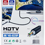 10M HDMI Kablosu 4K 60Hz, 8k, 4K 120Hz Destekli Altın Kaplama Konektör Dayanıklı Pvc