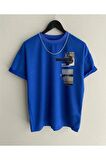 Unisex Saks Mavi New Moment Baskılı Oversize T-shirt