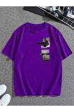 Unisex Mor New Moment Baskılı Oversize T-shirt