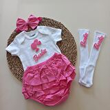 MARS BABY Kız Bebek Pembe Fuşya Barbie Fırfırşort Etek Bandana Çorap Takım