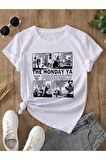 Kadın Beyaz The Monday Baskılı Oversize T-shirt