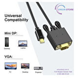 VGA To Mini Display Port Kablo 183 cm 1080P Full Hd 60Hz Görüntü Aktarım Kablosu