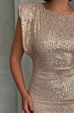 Aurora Kadın Altın Payetli Taş İşlemeli Mini Elbise – Zarif Gece Şıklığı