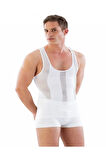 Erkek Dikişsiz File Sporcu Atlet Korse Beyaz