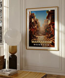 Çerçevesiz Poster Marrakeş'in Sıcak Sokakları ve Çarşı Manzarası