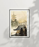 Çerçevesiz Poster Ohara Koson Pagoda ve Gökkuşağı