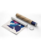 Çerçevesiz Poster Mavi Yaprak Pembe Çiçek