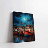 Gece Tekne Dikey Kanvas Tablo