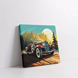 Dağ Manzarası ve Araba Kare Kanvas Tablo