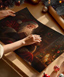 Çerçevesiz Poster Şömine ve Noel Baba