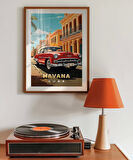 Çerçevesiz Poster Havana Sokaklarında Klasik Bir Araba