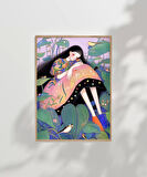 Çerçevesiz Poster Bitkiler ve Kuşlarla Süslenmiş