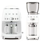 Smeg Beyaz Filtre Kahve Makinesi ve Kahve Öğütme Makinesi Seti