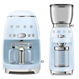 Smeg Pastel Mavi Filtre Kahve Makinesi ve Kahve Öğütme Makinesi Seti