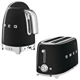 Smeg Siyah Isı Ayarlı Kettle ve 2x4 Ekmek Kızartma Makinesi Seti