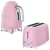 Smeg Pembe Isı Ayarlı Kettle ve 2x4 Ekmek Kızartma Makinesi Seti
