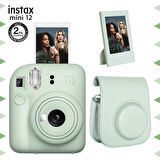 Instax mini 12 Yeşil Fotoğraf Makinesi-Çerçeve ve Deri Kılıf Seti
