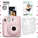 Instax mini 12 Pembe Fotoğraf Makinesi-10'lu Film ve Şeffaf Kılıf Seti-FOTSI196-S3-10-SK