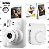 Instax mini 12 Beyaz Fotoğraf Makinesi-20'li Film-Çerçeve ve Deri Kılıf Seti