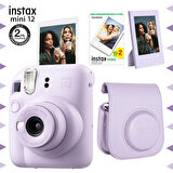 Instax mini 12 Lila Fotoğraf Makinesi-20'li Film-Çerçeve ve Deri Kılıf Seti