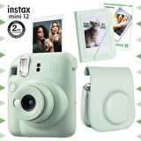 Instax mini 12 Yeşil Fotoğraf Makinesi-10'lu Film-Mini Albüm ve Deri Kılıf Seti