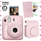 Instax mini 12 Pembe Fotoğraf Makinesi-10'lu Film-Laporta Albüm ve Deri Kılıf Seti
