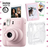 Instax mini 12 Pembe Fotoğraf Makinesi-10'lu Film-Mini Albüm ve Şeffaf Kılıf Seti