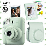 Instax mini 12 Yeşil Fotoğraf Makinesi-20'lu Film-Mini Albüm ve Deri Kılıf Seti-FOTSI197-S4-20-MA-DK