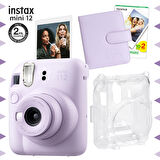 Instax mini 12 Lila Fotoğraf Makinesi-20'lu Film-Kare Albüm ve Şeffaf Kılıf Seti