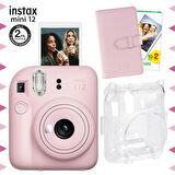 Instax mini 12 Pembe Fotoğraf Makinesi-20'lu Film-Laporta Albüm ve Şeffaf Kılıf Seti