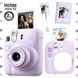 Instax mini 12 Lila Fotoğraf Makinesi-10'lu Film-Kıskaçlı Stand-Mini Albüm ve Silikon Kılıf Seti