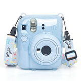 Instax mini 12 Mavi Fotoğraf Makinesi-10'lu Film-Kıskaçlı Resim Standı ve Simli Pleksi Kılıf Seti