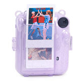 Instax mini 12 Lila Fotoğraf Makinesi-20'li Film-Kıskaçlı Resim Standı ve Simli Pleksi Kılıf Seti