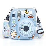 Instax mini 12 Mavi Fotoğraf Makinesi-10'lu Film-Kıskaçlı Stand-PVC Albüm ve Simli Pleksi Kılıf Seti