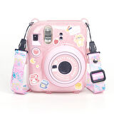 Instax mini 12 Pembe Fotoğraf Makinesi-20'li Film-Kıskaçlı Stand-PVC Albüm ve Simli Pleksi Kılıf Seti