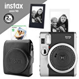Instax Neo 90 Classic Siyah Fotoğraf Makinesi-10lu mini Film-Deri Kılıf ve Fotoğraf Çerçevesi