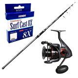 YekOutdoor Surf Olta Seti Okuma Alaris Tele Surf 420 cm 100-200 gr Surf Kamışı&Okuma Ceymar C-6000A Dark Grey 7+1BB Olta Makinesi