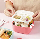 Paslanmaz Çelik Sızdırmaz Kaşıklı Saklama Kabı Beslenme Kabı 600 ML. Pembe İthal Ürün