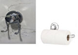 Hem Vakumlu Hem Vidalı Banyo Aksesuarı 2 li Set Kağıt Havluluk + Havlu Askısı Krom
