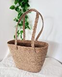 Dekoratif Kulplu Hasır Sepet Çanta Sele 35x20x27 cm