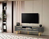 Tv Sehpası 1 Çekmeceli 2 Kapaklı Antrasit-Gold 180cm Kurulu Gönderilir